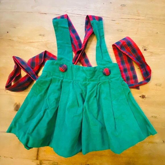 Beaufort Bonnet Company Holiday  Skirt – Green Corduroy with Plaid Stra - Picture 1 of 4